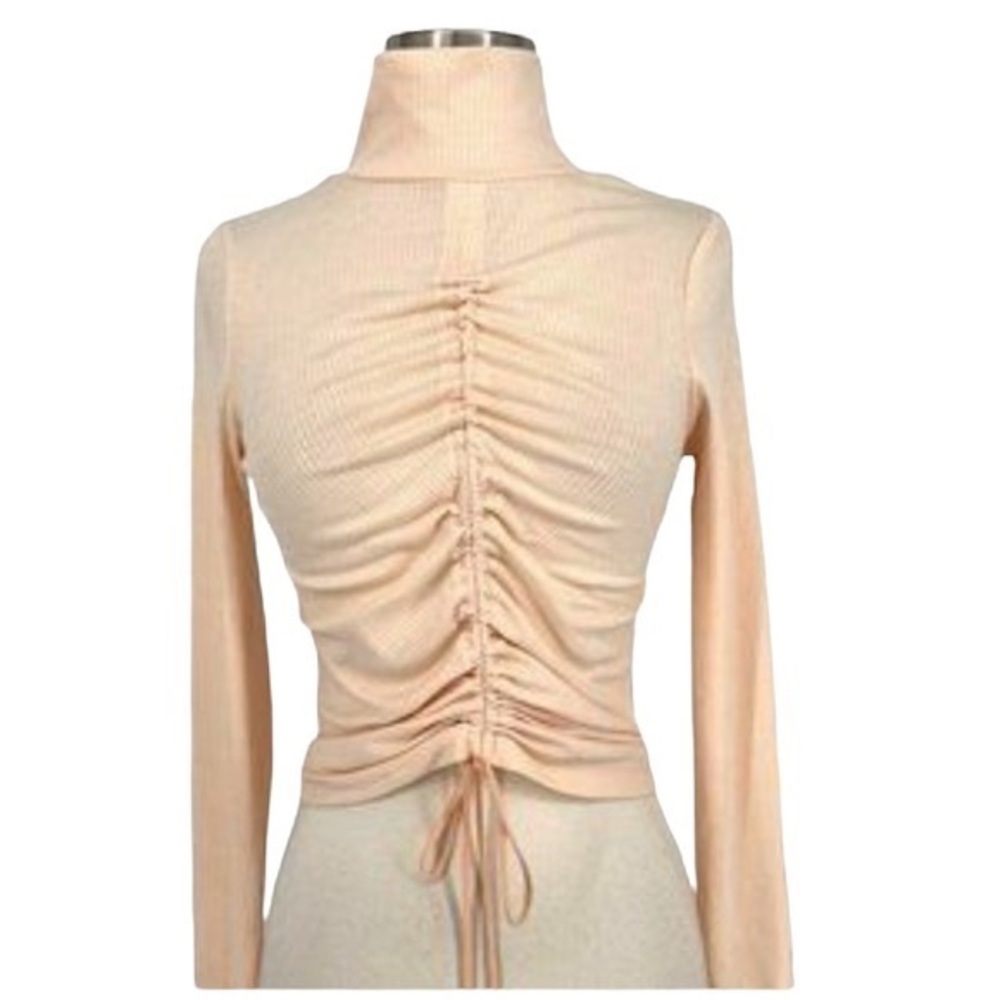 AFRM Ruched Cream Turtleneck Top